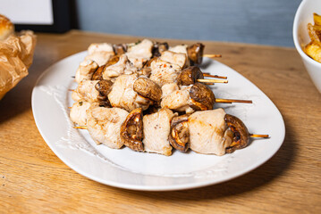 Grilled Chicken Skewers with Mushrooms. Succulent grilled chicken skewers interspersed with whole...