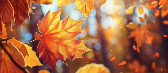 An annual flowering plant with amber, orange, and petal tints and shades, shedding its leaves in a natural landscape, creating a picturesque autumn scene