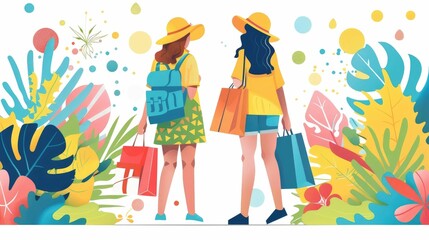 Stylish and Budget Conscious Shoppers Enjoy the Lively Atmosphere of an Outdoor Marketplace with Vibrant Nature Inspired Decor and Enticing Sales