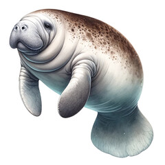 Gentle Giant of the Seas,Manatee in Tranquil Watercolor Underwater Clipart