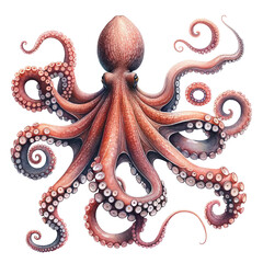 Fototapeta premium Enigmatic Ocean Dweller,Octopus in Captivating Watercolor Underwater Clipart