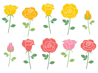 シンプルな薔薇のセットイラスト - obrazy, fototapety, plakaty