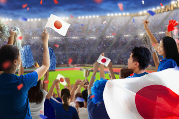 Japan football team supporter on stadium.