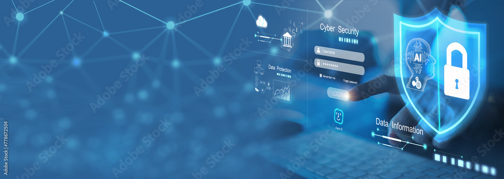 Wall mural businessperson using ai, artificial intelligence, for cyber security protection.cyber security conce