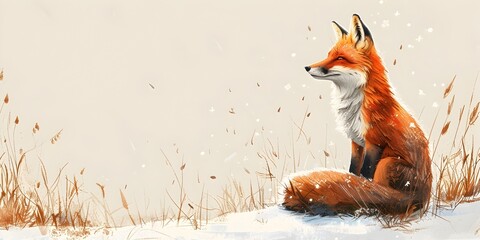 Fototapeta premium Cunning Fox Pausing in the Snow Embodiment of Wilderness Survival