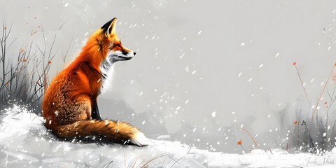 A Captivating Fox Caught in a Moment of Stillness Amidst the Serene Snowy Landscape Embodying Cunning and Survival - obrazy, fototapety, plakaty