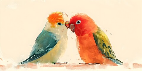 Two Lovebirds Sharing a Tender Moment Representing Companionship and Affection in the Animal World