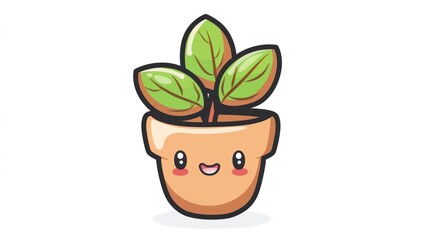 Adorable cartoon character of a plant in a pot with a cute, kawaii style