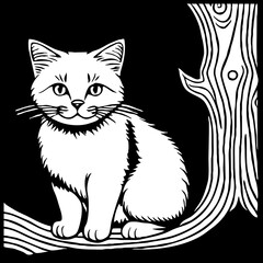 Obraz premium Cat . Animal black and white illustration . Logo design, for use in graphics. Generated by Ai