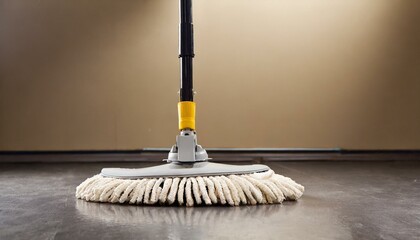 mop and brush on the floor  - obrazy, fototapety, plakaty