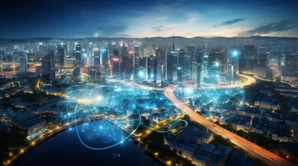 Deurstickers Smart grid technology in cityscape Image secures stocks in leading © JH45