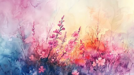 Abstract watercolor painting of flowers. Digital art painting. Spring background - obrazy, fototapety, plakaty