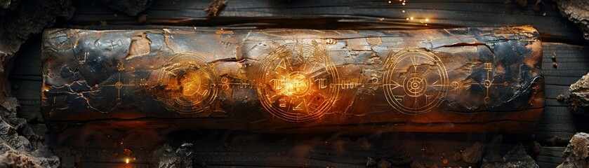 Ancient divination bones etched with symbols of the cosmos - obrazy, fototapety, plakaty