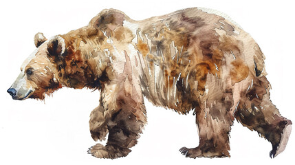 Bear in watercolour Isolated on white background.