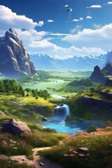 a Green valley serene landscape paintings