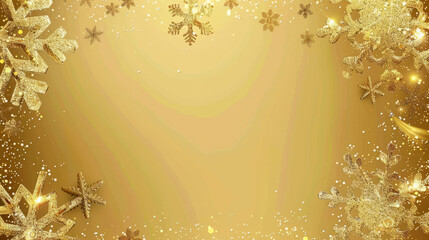 An elegant display of glistening golden snowflakes dispersed on a soft golden gradient background, perfect for holiday themes