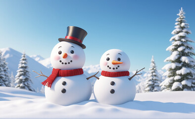 Cute snowman with copy space tint illustration , detailed