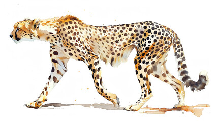 Cheetah in watercolour Isolated on white background.