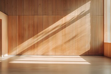 Abstract Design Background, the sun is hitting the wall in a wooden paneled room, in the style of light pink and light beige. For Design, Background, Cover, Poster, Banner, PPT, KV design, Wallpaper