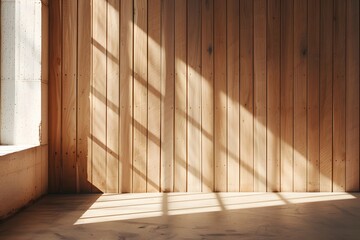 Abstract Design Background, the sun is hitting the wall in a wooden paneled room, in the style of light pink and light beige. For Design, Background, Cover, Poster, Banner, PPT, KV design, Wallpaper