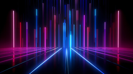 Empty hall with neon lines