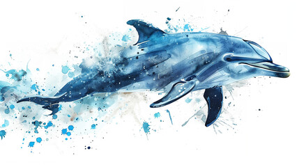Dolphin in watercolour Isolated on white background. - obrazy, fototapety, plakaty