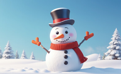 Obraz premium Cute snowman with copy space tint illustration , detailed