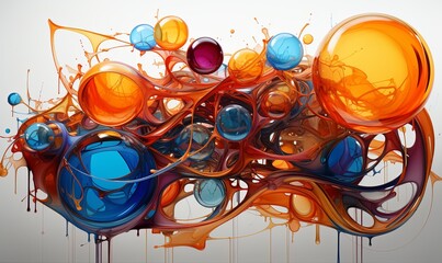 Abstract Painting Featuring Orange and Blue Swirls