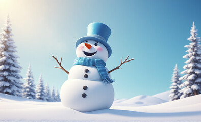 Obraz premium Cute snowman with copy space tint illustration , detailed