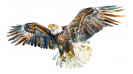 Eagle in watercolour Isolated on white background.