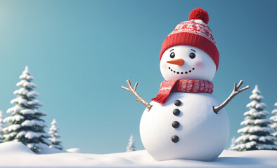 Fototapeta premium Cute snowman with copy space tint illustration , detailed