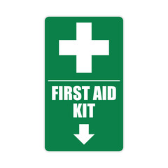 Isolated green rectangle label of medical first aid kit, printable sign