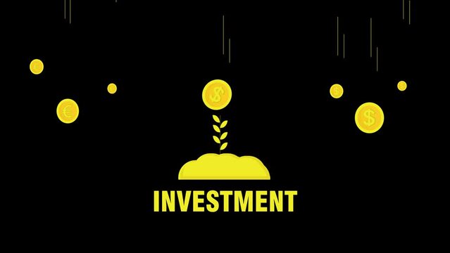 short video, 4k quality, money growth concept, investment savings, dollar coin symbol simple black background