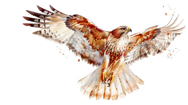 Hawk in watercolour Isolated on white background.