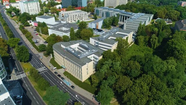 Aerial view of buildings on Solna road in Poznan