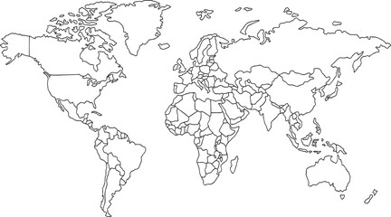World map with line art design. Outline border world map - obrazy, fototapety, plakaty