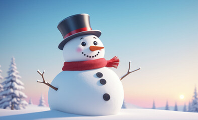Fototapeta premium Cute snowman with copy space tint illustration , detailed