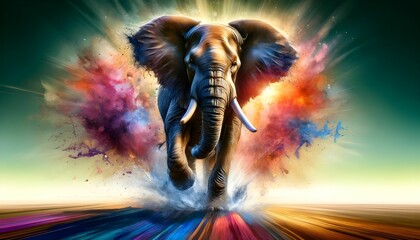 Surreal Watercolor Elephant Emerging from Colors generative AI