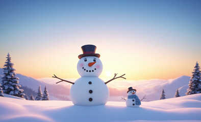 Obraz premium Cute snowman with copy space tint illustration , detailed