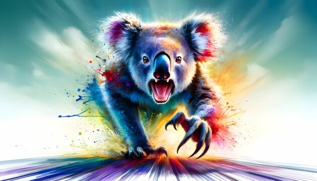 Vibrant Watercolor Koala Bursting with Energy generative AI