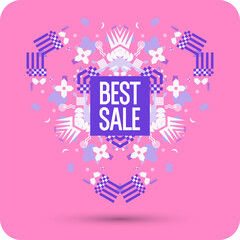 Poster sale. Bright abstract background with various geometric elements. A composition of various shapes. - 778681326