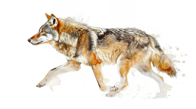 Wolf in watercolour Isolated on white background.