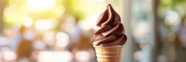 A chocolate ice cream waffle cone