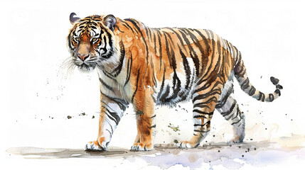 Obraz premium tiger in watercolour Isolated on white background.