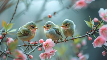 Cute little spring birds, generative Ai