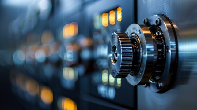 Closeup of a secure, encrypted digital vault safeguarding classified information
