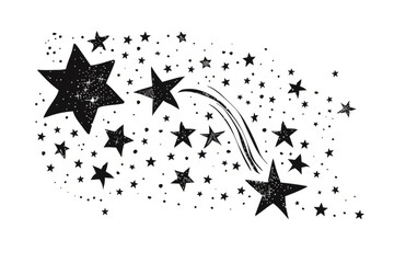 Whimsical doodle-style stars in black ink,  flair to on a white background.