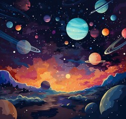 alien planet and moon in the space 