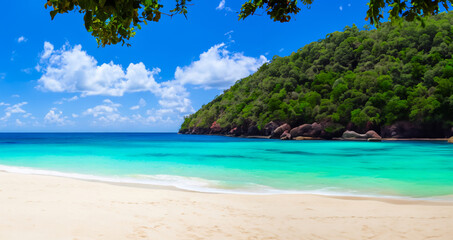 tropical beach with white sand beach, clean beach with blue sky