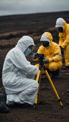 Scientists measuring radiation levels in the disaster area